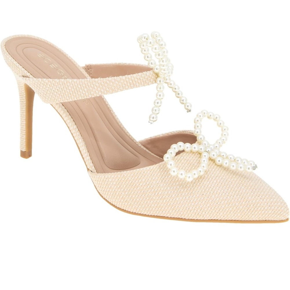 BCBGeneration Elegant Cream Heels with Pearl Accents size 9.5